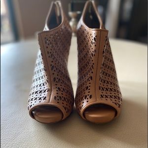 Ann Taylor Beige Leather Perforated Bootie